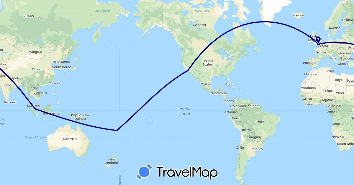 TravelMap itinerary: driving in Fiji, United Kingdom, Singapore, United States (Asia, Europe, North America, Oceania)